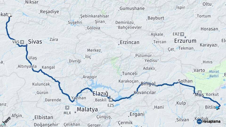 Bitlis Tokat Arası Kaç Km - Yol Haritası