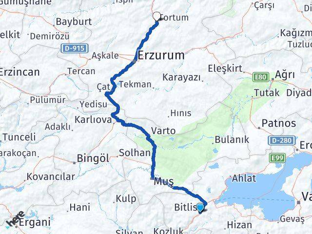 Bitlis Tortum Erzurum Arası Kaç Km - Yol Haritası