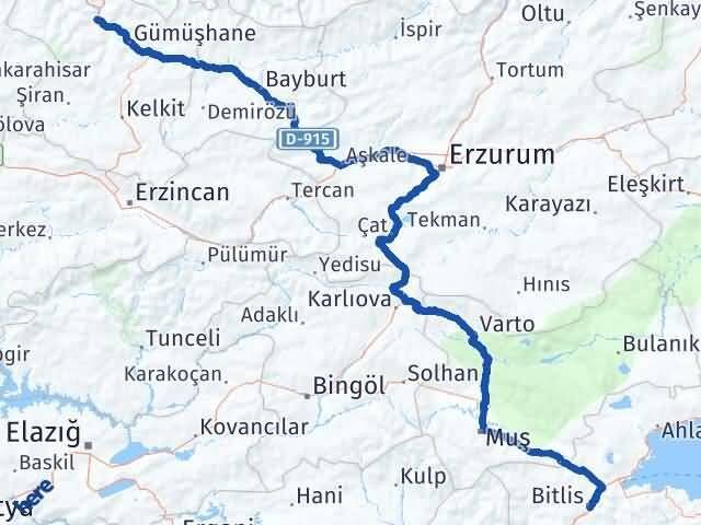 Bitlis Torul Gümüşhane Arası Kaç Km - Yol Haritası