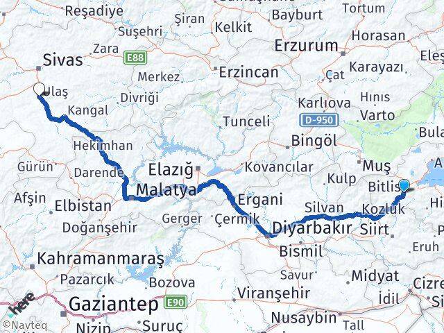 Bitlis Ulaş Sivas Arası Kaç Km - Yol Haritası