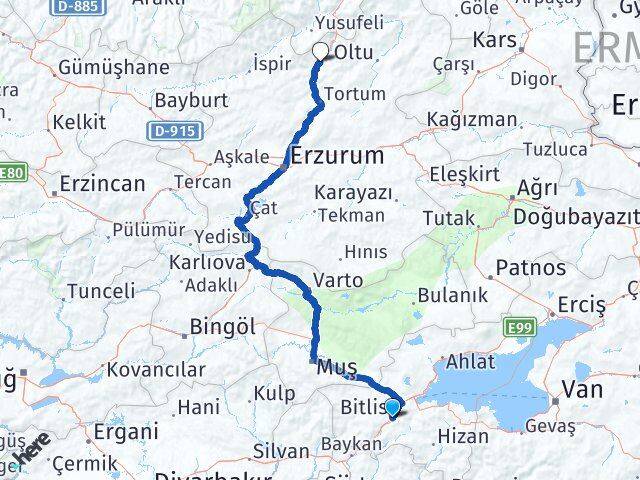 Bitlis Uzundere Erzurum Arası Kaç Km - Yol Haritası
