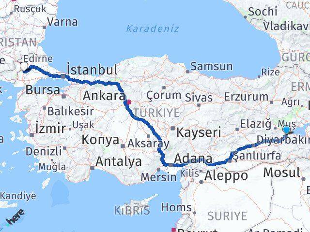Bitlis Uzunköprü Edirne Arası Kaç Km - Yol Haritası