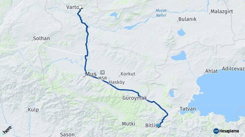 Bitlis Varto Muş Arası Kaç Km - Yol Haritası