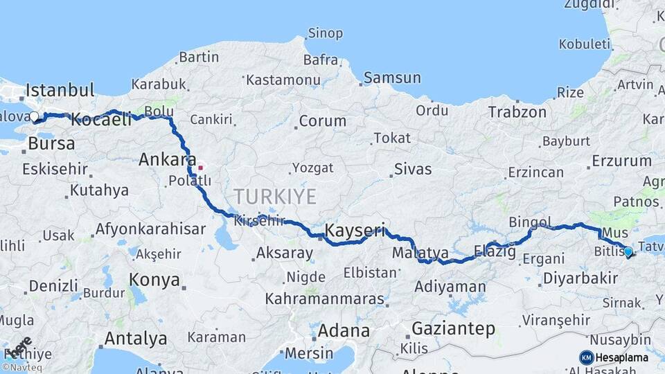 Bitlis Veysel Karani Siirt Arası Kaç Km - Yol Haritası