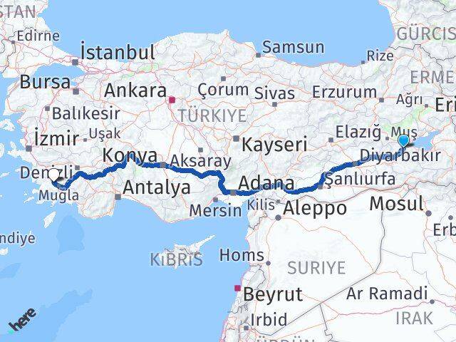 Bitlis Yatağan Muğla Arası Kaç Km - Yol Haritası