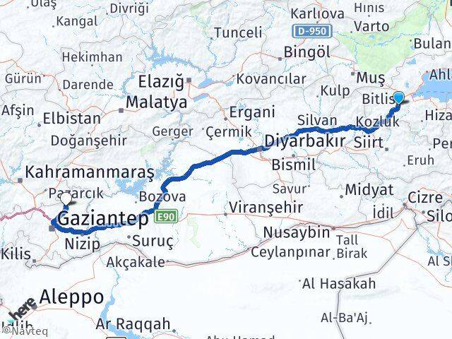 Bitlis Yavuzeli Gaziantep Arası Kaç Km - Yol Haritası