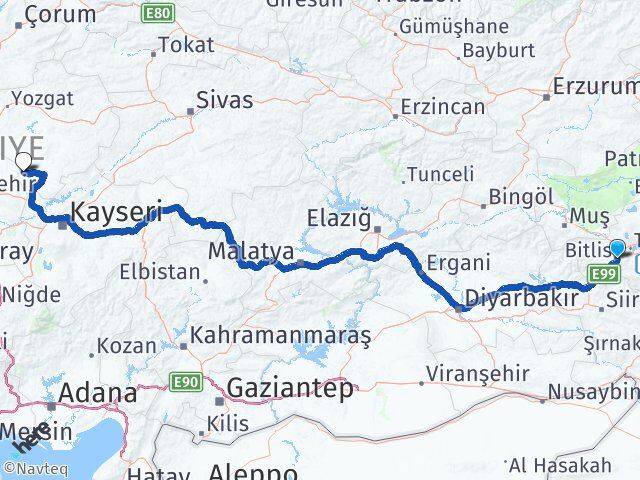 Bitlis Yenifakılı Yozgat Arası Kaç Km - Yol Haritası