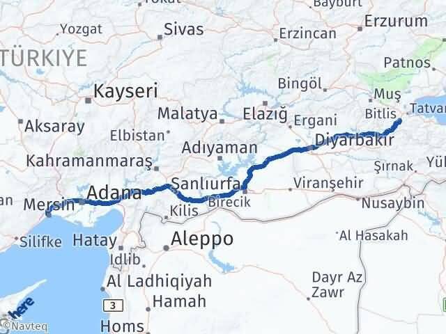 Bitlis Yenişehir Mersin Arası Kaç Km - Yol Haritası