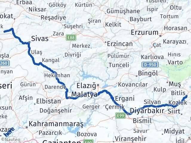 Bitlis Yeşilyurt Tokat Arası Kaç Km - Yol Haritası