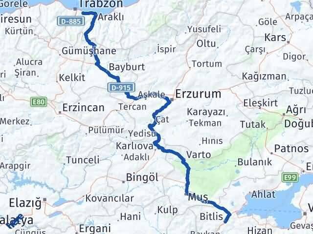 Bitlis Yomra Trabzon Arası Kaç Km - Yol Haritası