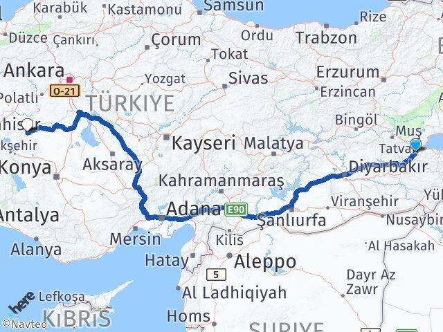 Bitlis Yunak Konya Arası Kaç Km - Yol Haritası