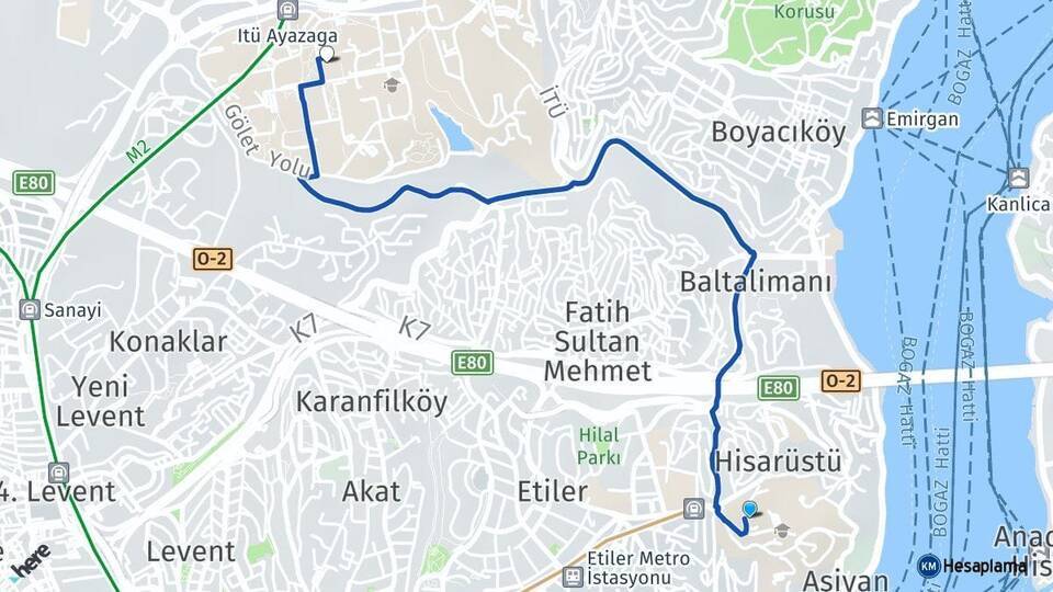 Boğaziçi Üniversitesi İstanbul Teknik Üniversitesi (İTÜ) Arası Kaç Km - Yol Tarifi