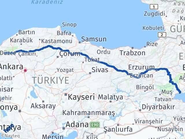 Bolu Adilcevaz Bitlis Arası Kaç Km - Yol Haritası