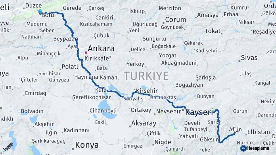 Bolu Afşin Kahramanmaraş Arası Kaç Km - Yol Haritası