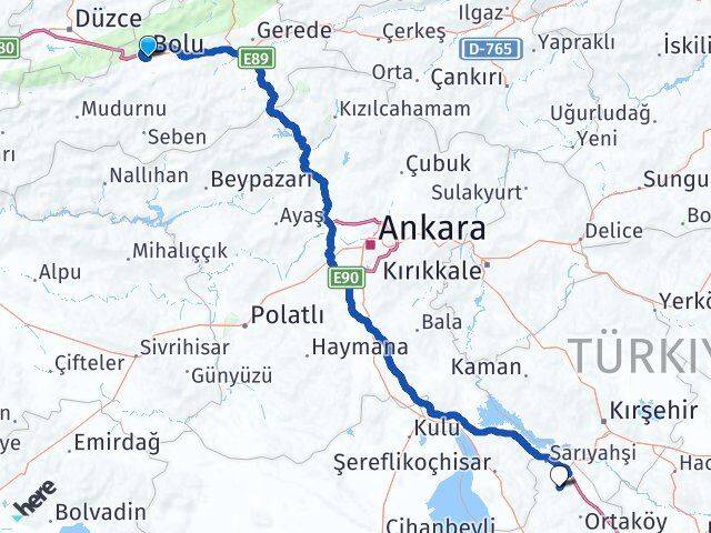 Bolu Ağaçören Aksaray Arası Kaç Km - Yol Haritası
