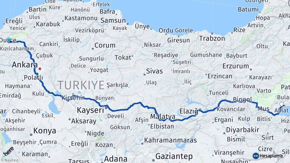 Bolu Ahlat Bitlis Arası Kaç Km - Yol Haritası