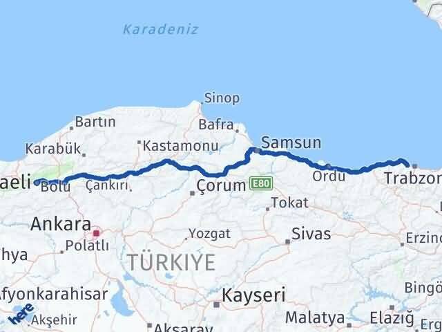Bolu Akçaabat Trabzon Arası Kaç Km - Yol Haritası