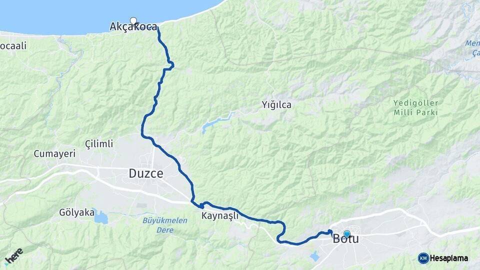 Bolu Akçakoca Düzce Arası Kaç Km - Yol Haritası