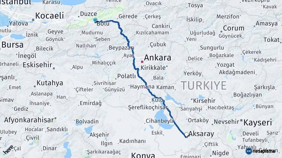 Bolu Aksaray Arası Kaç Km - Yol Haritası