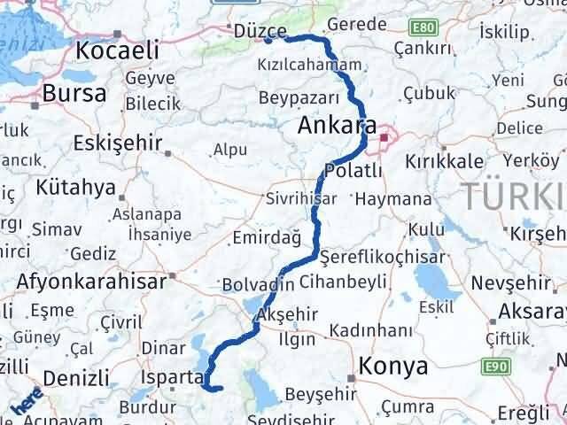Bolu Aksu Isparta Arası Kaç Km - Yol Haritası