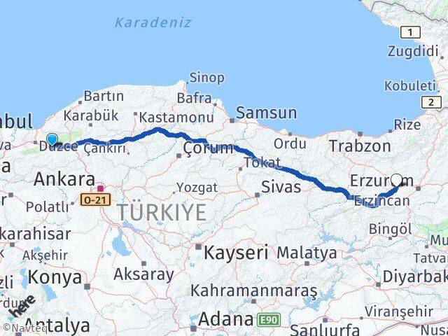 Bolu Aşkale Erzurum Arası Kaç Km - Yol Haritası