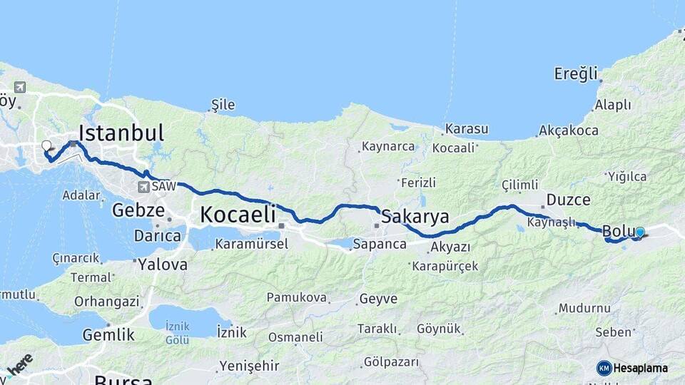 Bolu Bağcılar İstanbul Arası Kaç Km - Yol Haritası