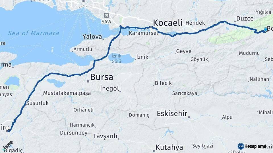 Bolu Balıkesir Arası Kaç Km - Yol Haritası