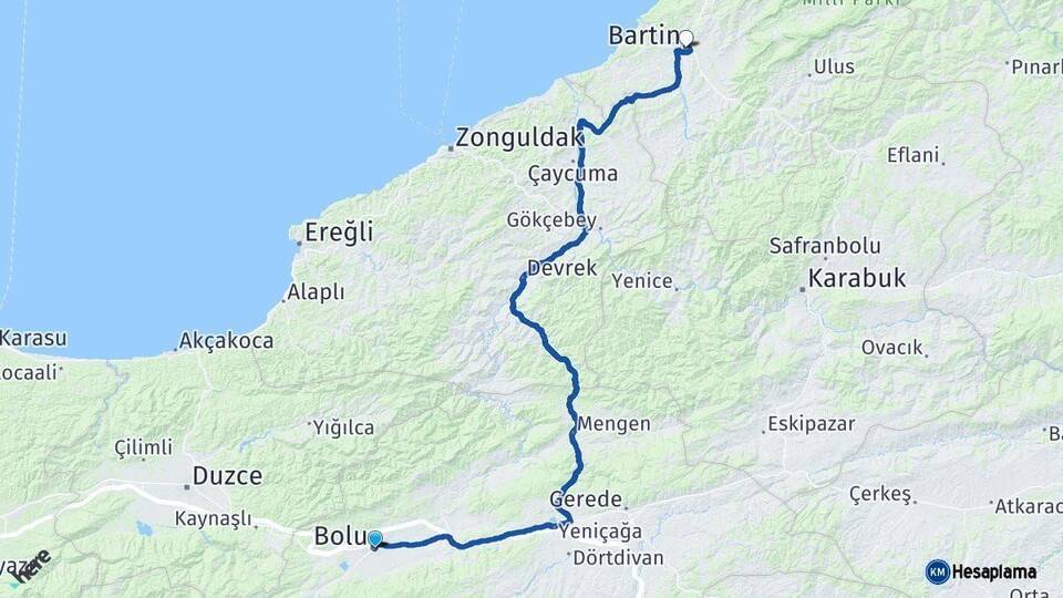 Bolu Bartın Arası Kaç Km - Yol Haritası