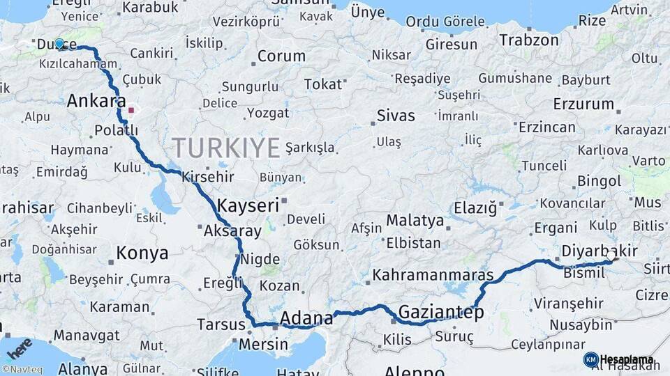 Bolu Batman Arası Kaç Km - Yol Haritası