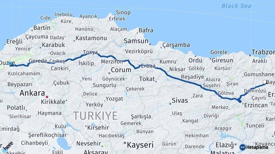 Bolu Bayburt Arası Kaç Km - Yol Haritası