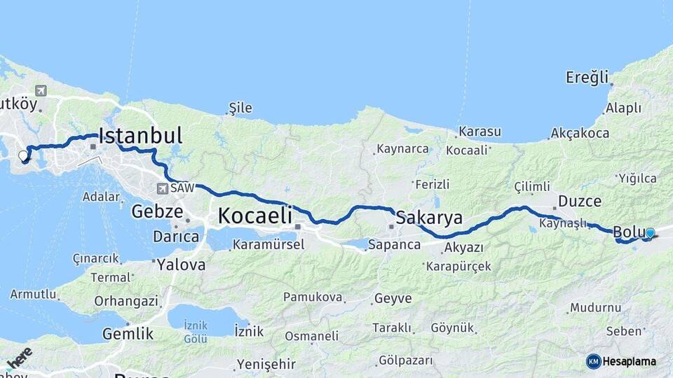 Bolu Beylikdüzü İstanbul Arası Kaç Km - Yol Haritası