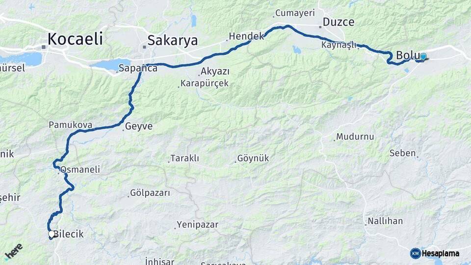 Bolu Bilecik Arası Kaç Km - Yol Haritası
