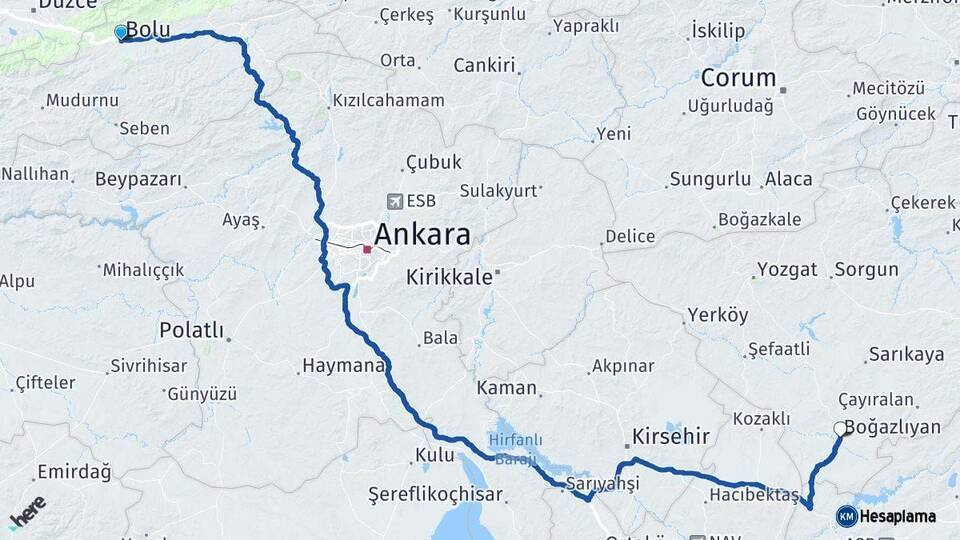 Bolu Boğazlıyan Arası Kaç Km - Yol Tarifi