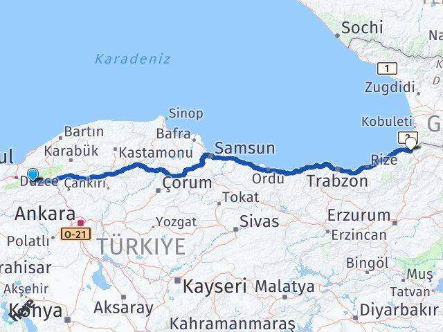 Bolu Borçka Artvin Arası Kaç Km - Yol Haritası