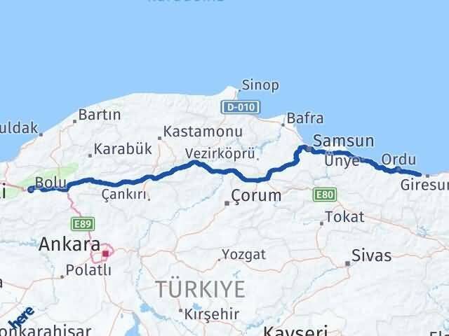 Bolu Bulancak Giresun Arası Kaç Km - Yol Haritası
