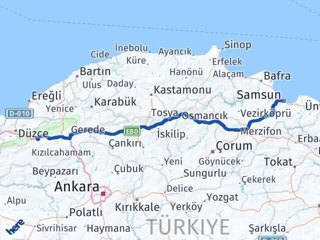 Bolu Canik Samsun Arası Kaç Km - Yol Haritası