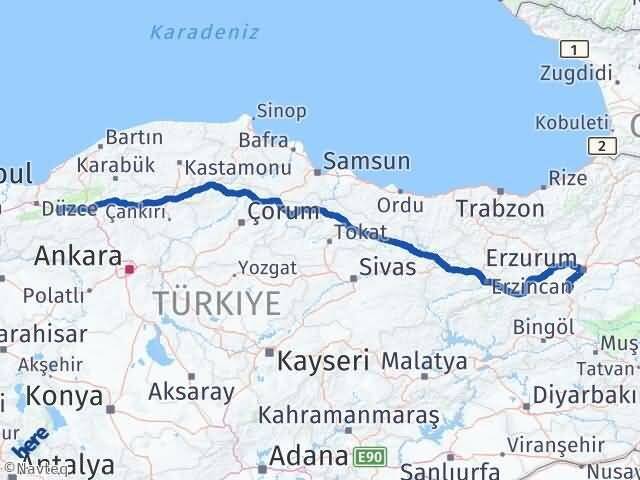 Bolu Çat Erzurum Arası Kaç Km - Yol Haritası