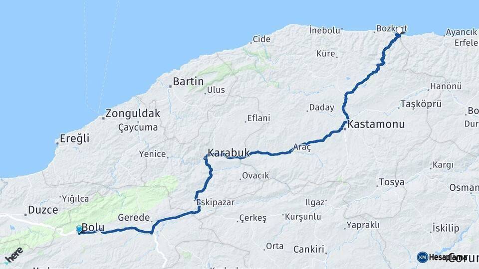 Bolu Çatalzeytin Arası Kaç Km - Yol Tarifi