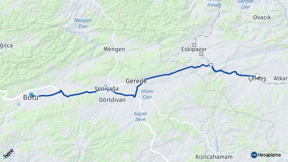 Bolu Çerkeş Çankırı Arası Kaç Km - Yol Haritası