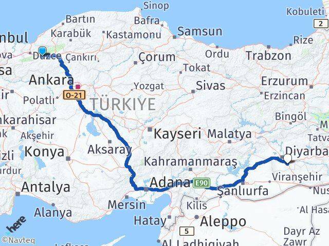 Bolu Çınar Diyarbakır Arası Kaç Km - Yol Haritası