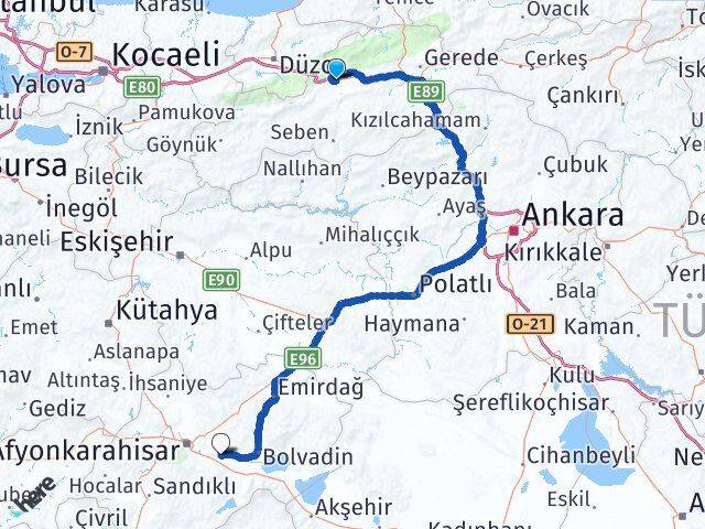 Bolu Çobanlar Afyonkarahisar Arası Kaç Km - Yol Haritası