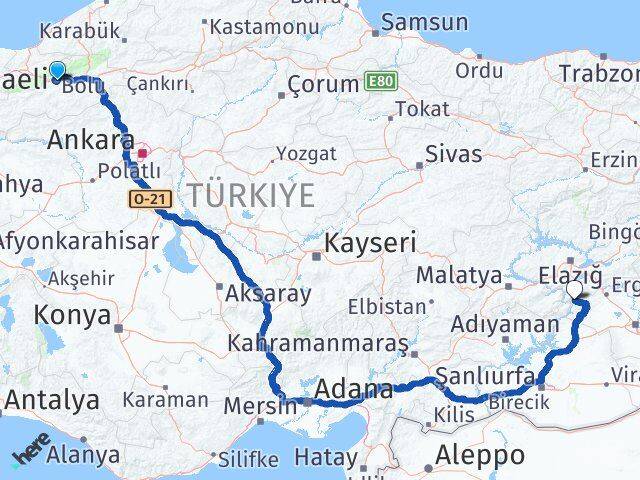 Bolu Çüngüş Diyarbakır Arası Kaç Km - Yol Haritası