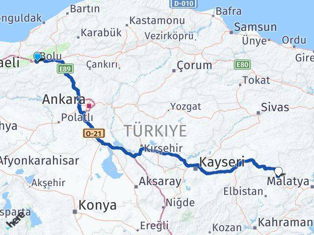 Bolu Darende Malatya Arası Kaç Km - Yol Haritası