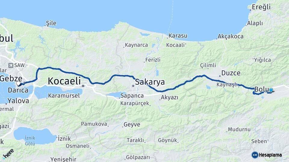 Bolu Darıca Kocaeli Arası Kaç Km - Yol Haritası