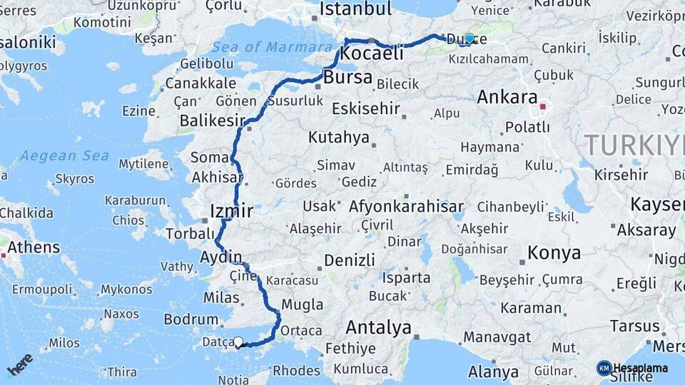 Bolu Datça Muğla Arası Kaç Km - Yol Haritası