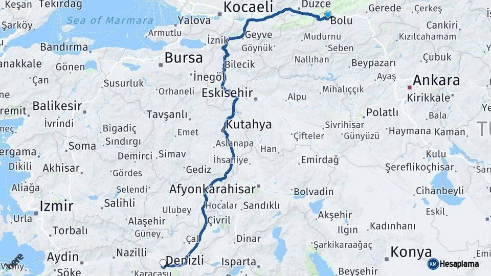 Bolu Denizli Arası Kaç Km - Yol Haritası
