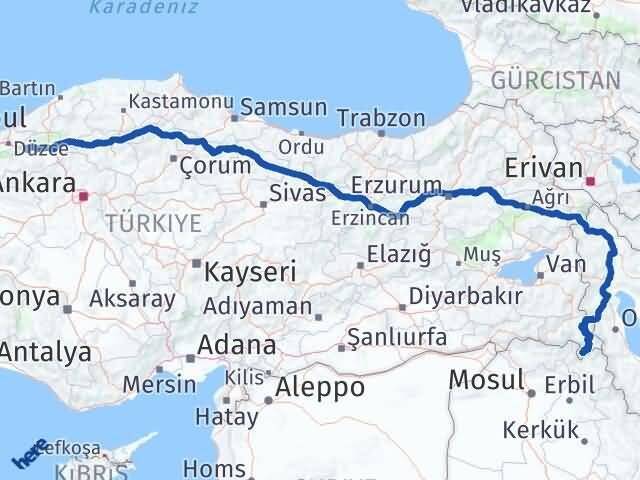 Bolu Derecik Hakkari Arası Kaç Km - Yol Haritası