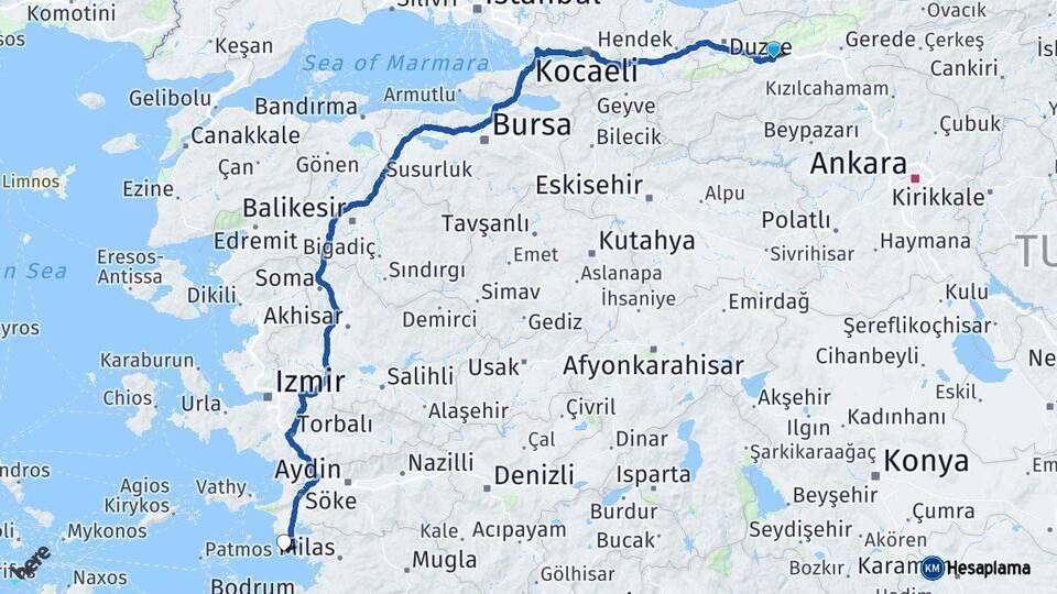 Bolu Didim Aydın Arası Kaç Km - Yol Haritası