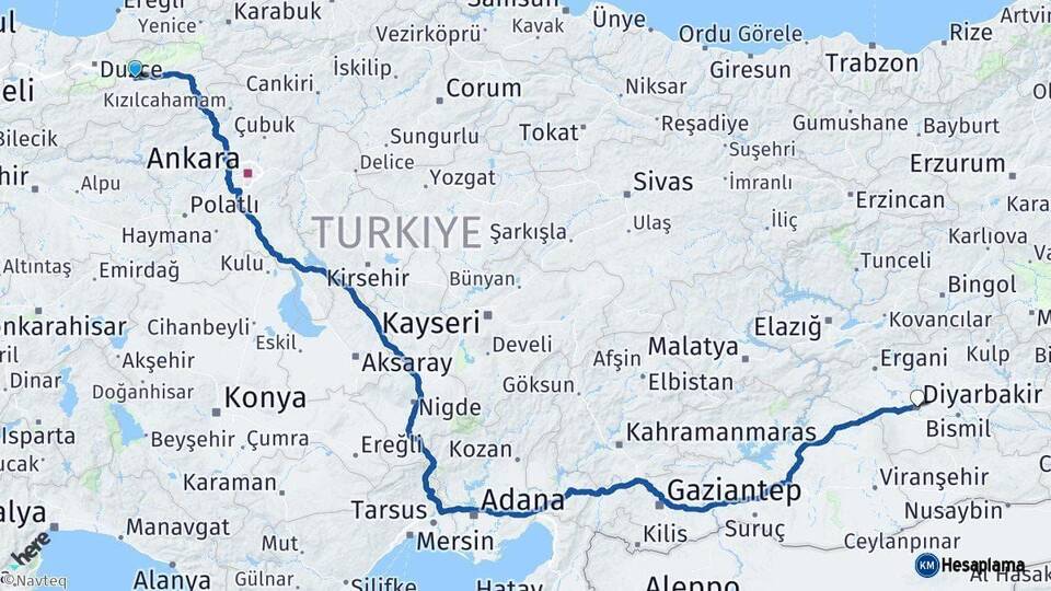 Bolu Diyarbakır Arası Kaç Km - Yol Haritası