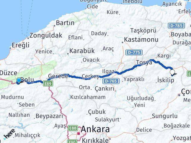 Bolu Dodurga Çorum Arası Kaç Km - Yol Haritası